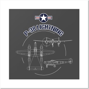 P-38 Lightning USAF Warbird Plane WW2 Airshow T-Shirt Posters and Art